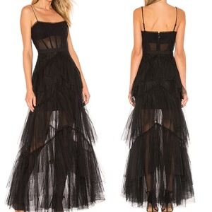 BCBG Romantic Tulle Corset Ruffle Dress in Black
